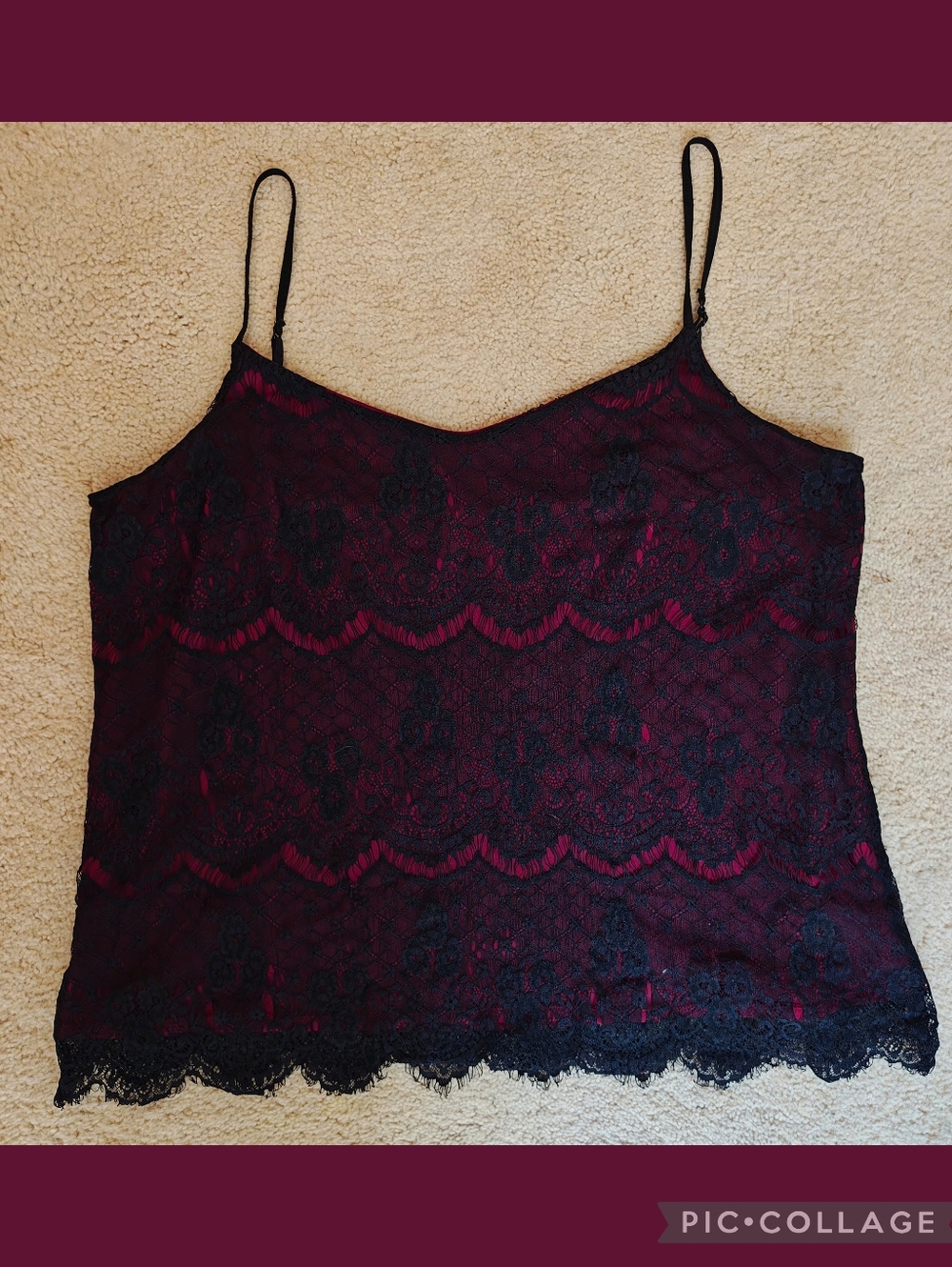 Y2K Plus Size Maurices Red & Black Lace Overlay Cami Tank Top.